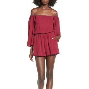 Womens Ashley Mason Off Shoulder Romper Long Sleeve Pockets 2091 NWOT